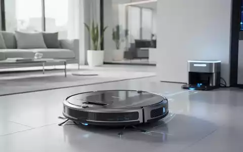 Moderner Saug- und Wischroboter in einem minimalistischen Wohnzimmer neben einer automatisierten Ladestation. - Foto: über boerse-global.de