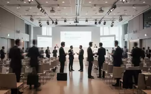 Moderne Konferenzumgebung mit unscharfen Silhouetten von Fachleuten bei einer Netzwerkveranstaltung. - Foto: über boerse-global.de