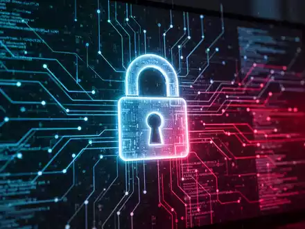 Digitales Vorhängeschloss vor abstrakten Datenströmen als Symbol für Cybersicherheit und Phishing-Abwehr. - Foto: über boerse-global.de