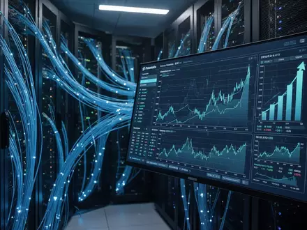 Digitale Finanzgrafiken und Serverraum als Symbol für steigende KI-Lizenzkosten und IT-Budgetdruck. - Foto: über boerse-global.de