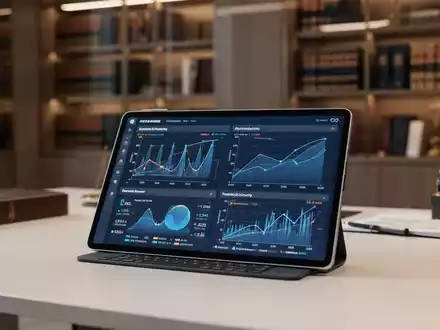Ein Tablet mit juristischer Datenanalyse auf einem Schreibtisch in einem modernen, professionellen Anwaltsbüro. - Foto: über boerse-global.de