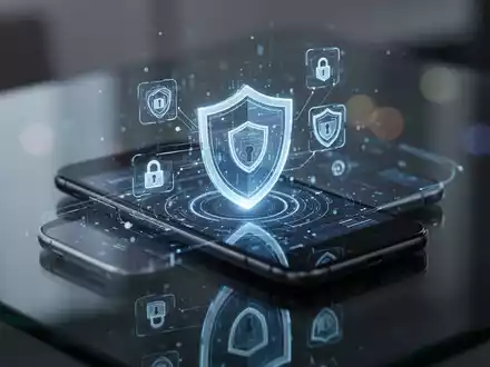 Abstraktes digitales Sicherheitsschild auf einem Smartphone als Symbol für den Schutz mobiler Betriebssysteme. - Foto: über boerse-global.de