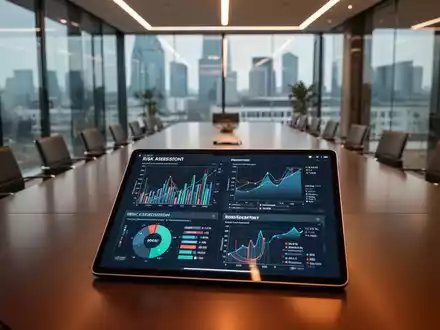 Digitale Datenvisualisierung von Risikokennzahlen auf einem Tablet in einem modernen Bürogebäude. - Foto: über boerse-global.de