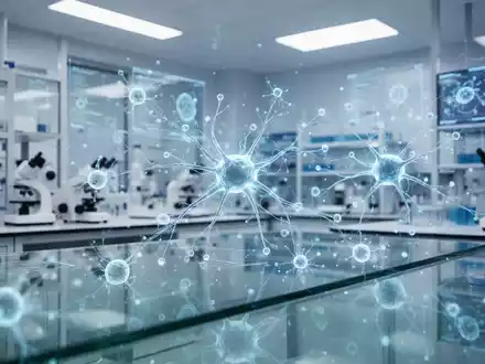 Abstrakte Darstellung von Biotechnologie und künstlicher Intelligenz in einer modernen, klinischen Laborumgebung. - Foto: über boerse-global.de