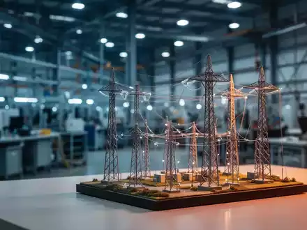Symbolbild für Industriestrom: Elektrische Infrastruktur vor einem unscharfen Hintergrund einer Fabrikhalle. - Foto: über boerse-global.de