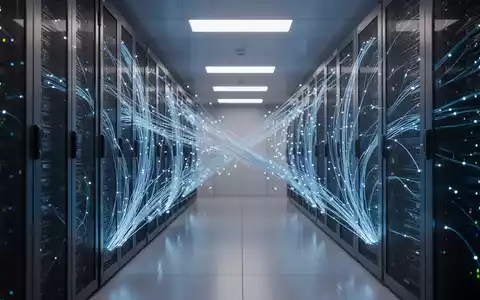 Moderner Serverraum mit leuchtend blauen Lichtern, die fortschrittliche KI-Infrastruktur darstellen. - Foto: über boerse-global.de