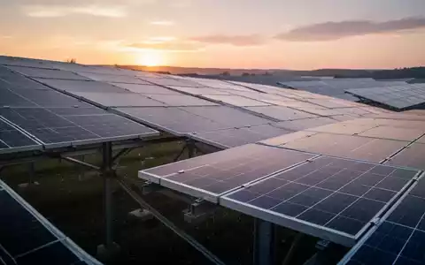 Reihen von Solarmodulen in einem Solarpark während des Sonnenuntergangs. - Foto: über boerse-global.de