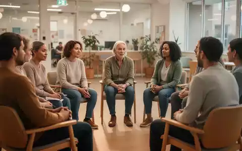 Eine diverse Gruppe von Menschen bei einem unterstützenden Gruppengespräch in einem hellen, modernen Raum. - Foto: über boerse-global.de