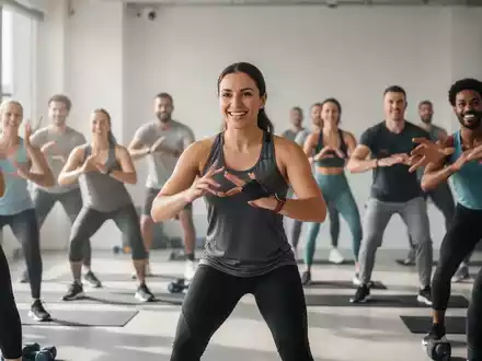 Eine diverse Gruppe von Menschen bei einer geführten Fitnessstunde in einem modernen Sportraum. - Foto: über boerse-global.de