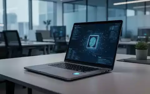 Ein schlankes Laptop mit biometrischem Sensor auf einem professionellen Schreibtisch, das sichere Unternehmensidentitätsverwaltung repräsentiert. - Foto: über boerse-global.de