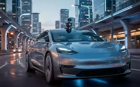 Ein modernes autonomes Elektrofahrzeug fährt in einer futuristischen Stadtlandschaft bei Dämmerung. - Foto: über boerse-global.de