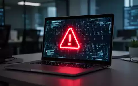 Ein Laptop-Bildschirm mit binärem Code und einem leuchtenden roten Warnsymbol als Symbol für Cyber-Bedrohungen. - Foto: über boerse-global.de