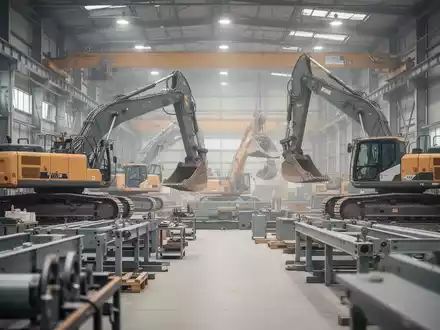 Moderne Produktionshalle eines Baumaschinenherstellers mit Blick auf industrielle Fertigungsanlagen. - Foto: über boerse-global.de