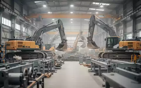 Moderne Produktionshalle eines Baumaschinenherstellers mit Blick auf industrielle Fertigungsanlagen. - Foto: über boerse-global.de