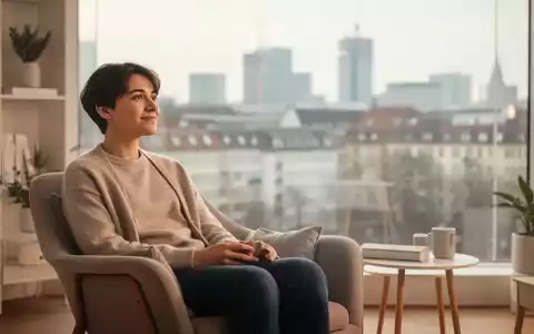 Ein junger Mensch sitzt nachdenklich und hoffnungsvoll in einem modernen Beratungsbüro mit Blick auf eine Stadtkulisse. - Foto: über boerse-global.de