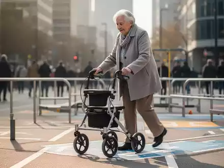 Ein Senior trainiert mit einem Rollator in einem Mobilitätsparcours zur Förderung der Sicherheit im öffentlichen Raum. - Foto: über boerse-global.de