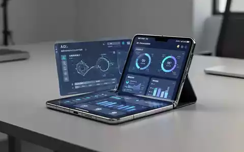 Ein faltbares Smartphone auf einem Schreibtisch mit professioneller KI-Produktivitätsoberfläche und Datenvisualisierungen. - Foto: über boerse-global.de