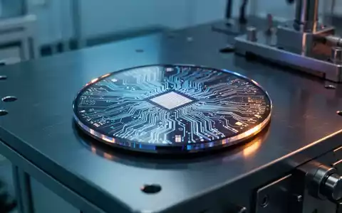 Nahaufnahme eines Hightech-Halbleiterwafers auf einer dunklen Ingenieurwerkbank, die KI-Hardwareentwicklung darstellt. - Foto: über boerse-global.de