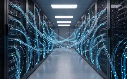 Moderner Serverraum mit leuchtenden Kabeln, die Cybersicherheit und KI-Infrastruktur symbolisieren. - Foto: über boerse-global.de