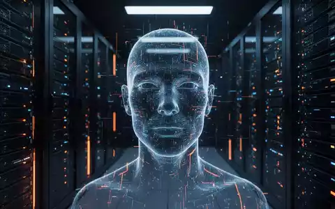 Abstrakte digitale Silhouette eines menschlichen Gesichts vor einem dunklen Serverraum zur Darstellung von KI-Identitätsrisiken. - Foto: über boerse-global.de