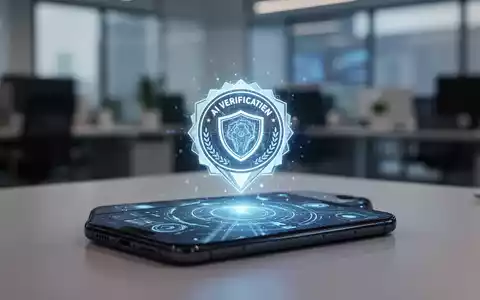 Ein Smartphone-Bildschirm zeigt ein KI-Verifizierungslabel auf einem digitalen Bild zur Kennzeichnung synthetischer Medien. - Foto: über boerse-global.de