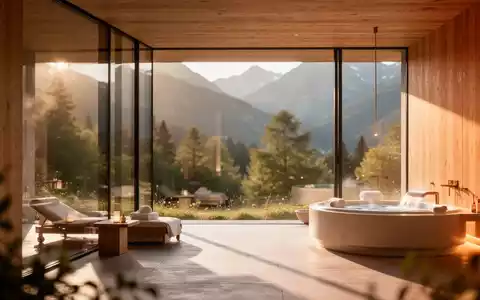 Moderne Wellness-Architektur in einer alpinen Landschaft mit Fokus auf Gesundheitsprävention und Entspannung. - Foto: über boerse-global.de