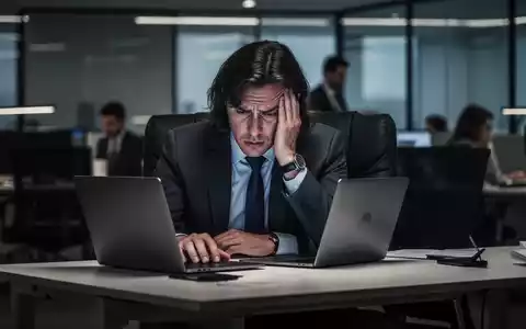 Erschöpfte Person an einem modernen Schreibtisch im Büro, die Anzeichen von beruflichem Stress zeigt. - Foto: über boerse-global.de