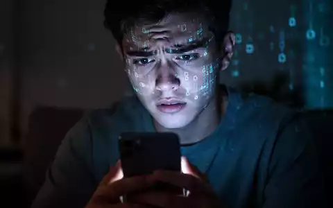 Ein junger Erwachsener schaut besorgt auf sein Smartphone, während digitale Sicherheitssymbole im Hintergrund angedeutet sind. - Foto: über boerse-global.de