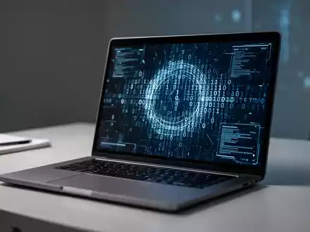 Ein moderner Laptop-Bildschirm zeigt digitale Sicherheitsstrukturen als Symbol für verbesserte Passwort-Technologie. - Foto: über boerse-global.de