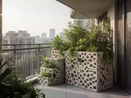 3D-gedruckte Keramikstrukturen mit Pflanzen zur natürlichen Kühlung auf einem modernen urbanen Balkon. - Foto: über boerse-global.de