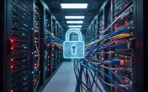 Glühende Server-Racks in einem abgedunkelten Rechenzentrum, die eine Cybersicherheitsbedrohung für industrielle Infrastruktur darstellen. - Foto: über boerse-global.de
