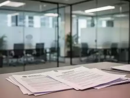 Ein moderner Büroraum mit verschwommenem Hintergrund und juristischen Unterlagen auf einem Schreibtisch. - Foto: über boerse-global.de