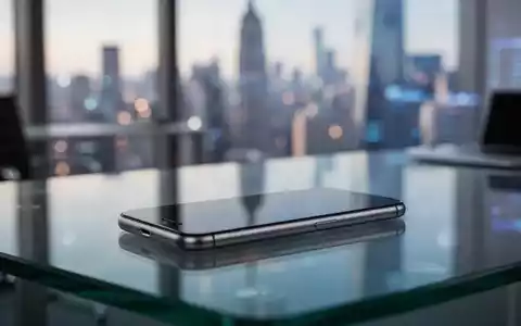 Ein modernes Smartphone auf einem Schreibtisch in einem Büro vor einer verschwommenen Skyline. - Foto: über boerse-global.de