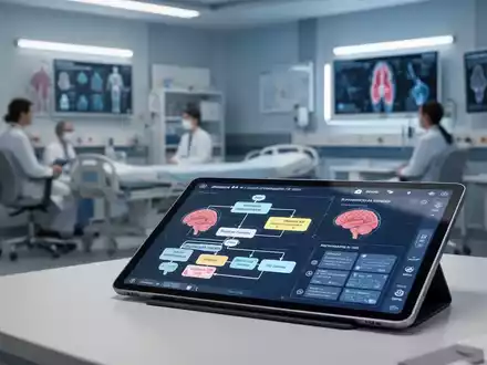 Modernes Tablet mit psychiatrischen Diagnosedaten und klinischen Flussdiagrammen in einer medizinischen Simulationsumgebung. - Foto: über boerse-global.de