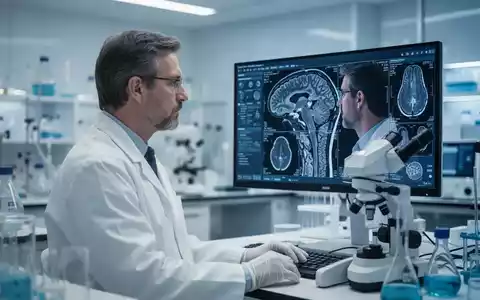 Wissenschaftler betrachtet Gehirn-Scans auf einem Monitor in einem modernen medizinischen Forschungslabor. - Foto: über boerse-global.de