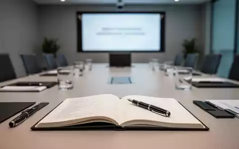 Ein moderner Konferenztisch mit Schreibutensilien und einem Notizbuch in einer professionellen Büroumgebung. - Foto: über boerse-global.de
