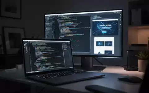 Moderner Arbeitsplatz mit Laptop, der Webentwicklungs-Code und Design-Oberflächen in einem minimalistischen Büro zeigt. - Foto: über boerse-global.de