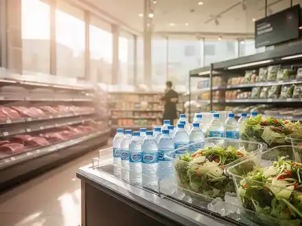 Ein moderner Supermarkt mit Fokus auf gekühlte Lebensmittel und leere Regale für Grillfleisch während einer Hitzewelle. - Foto: über boerse-global.de