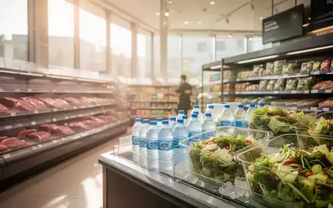 Ein moderner Supermarkt mit Fokus auf gekühlte Lebensmittel und leere Regale für Grillfleisch während einer Hitzewelle. - Foto: über boerse-global.de