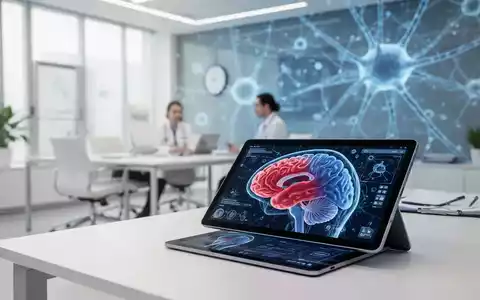 Digitale Darstellung eines Gehirnscans auf einem Tablet in einer modernen Arztpraxis zur Veranschaulichung der Fibromyalgie. - Foto: über boerse-global.de