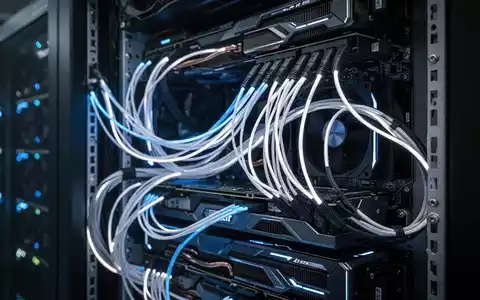 Hochleistungs-Serverrack in einem Rechenzentrum mit beleuchteter Kühlhardware und Glasfaserkabeln. - Foto: über boerse-global.de