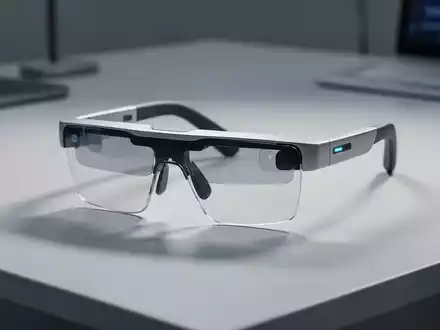 Ein Paar elegante, moderne Augmented-Reality-Brillen auf einem professionellen Büroschreibtisch. - Foto: über boerse-global.de