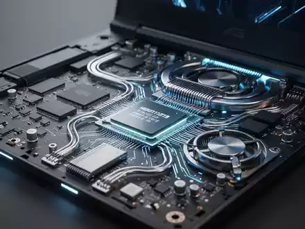 Nahaufnahme einer modernen Prozessor-Architektur in einem dünnen Gaming-Notebook bei kühler, technischer Beleuchtung. - Foto: über boerse-global.de