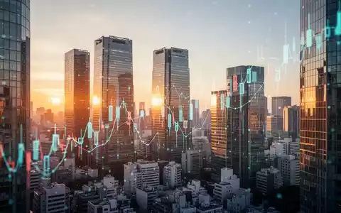 Moderne Skyline des Tokioter Finanzviertels bei Sonnenaufgang mit abstrakten Finanzgrafiken. - Foto: über boerse-global.de