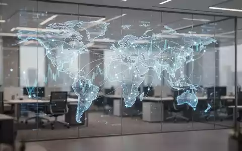 Modernes Büro mit digitaler Datenvisualisierung, die globale wirtschaftliche Vernetzung symbolisiert. - Foto: über boerse-global.de