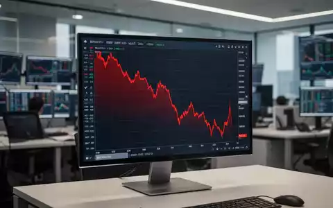 Ein fallender Aktienkurs-Graph auf einem digitalen Monitor in einem Finanzbüro. - Foto: über boerse-global.de