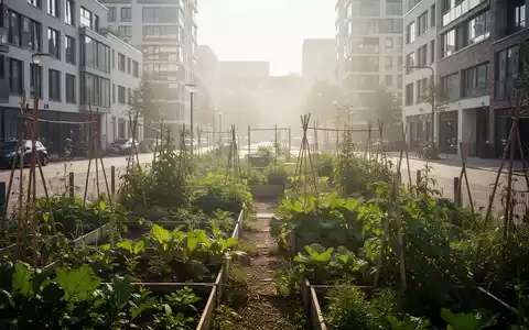 Ein grüner Kleingarten inmitten einer dicht bebauten Stadt an einem heißen Sommertag als kühle Oase. - Foto: über boerse-global.de