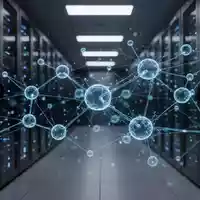 Abstrakte digitale Darstellung von neuronalen Netzwerken und Datenströmen in einem hochmodernen Serverraum. - Foto: über boerse-global.de