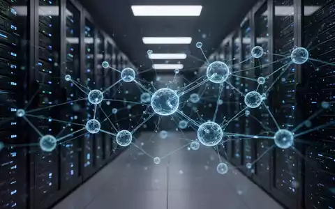 Abstrakte digitale Darstellung von neuronalen Netzwerken und Datenströmen in einem hochmodernen Serverraum. - Foto: über boerse-global.de