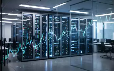 Digitale Börsenkurve über einer modernen High-Tech-Serverraum-Umgebung. - Foto: über boerse-global.de